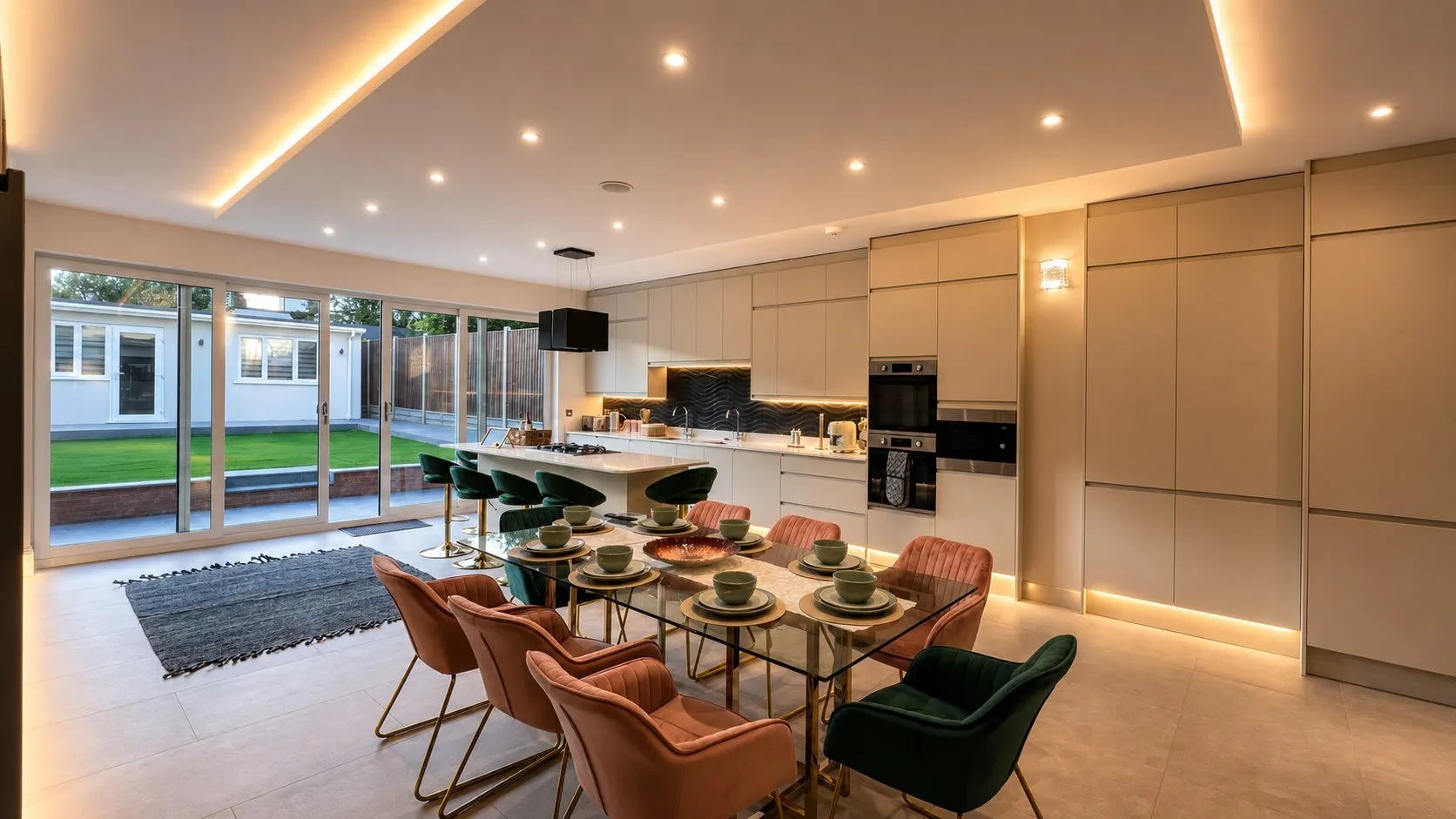 Open-plan kitchen and dining room